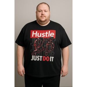Mens Black T Shirt‎ Hustle Just Do It Graphic Print Size 4XL 4TG 4EG